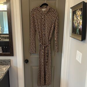 Boden Geometric Long Sleeve Dress in Black and Tan